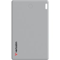 Silver Verbatim My Finder Card Bluetooth item finder with rounded edges and small hole for attachment.