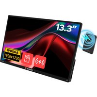 Black Verbatim 13.3" portable touchscreen monitor with WUXGA resolution, slim design, and wireless connectivity icon.