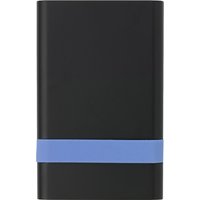 Black Verbatim Store'N'Go HDD/SSD enclosure with a blue band around the middle, rectangular and compact design.