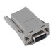 Gray RJ45 to DB9F cross converter with a compact design, featuring a sturdy plastic casing and connectors for seamless integration with Cyclades serial devices.