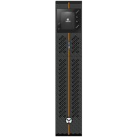 Black Vertiv Edge 1500VA UPS with front LCD display, orange accent line, and ventilation grille pattern.
