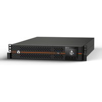Black Vertiv Liebert Edge UPS, 2U rack mount, with digital display and orange accent line on front panel.