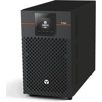 Black Vertiv Liebert Edge UPS with LCD display, orange accent, and vented front panel in a mini tower design.