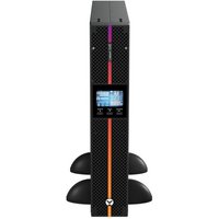 Black Vertiv Liebert UPS with LCD display, vertical design, and 9 AC outlets, featuring colorful vertical stripe.