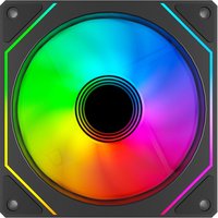 Black VIDA Infinity02 120mm processor fan with reverse blades and vibrant RGB lighting in a square frame.