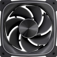 Black 120mm VIDA computer case fan with ARGB lighting, sleek curved blades, and square frame with rounded corners.