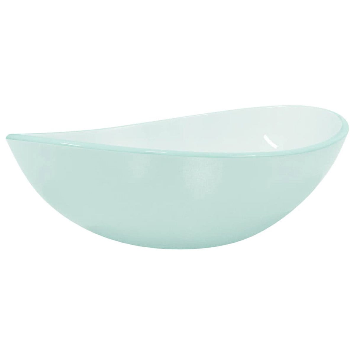Frosted cream-colored tempered glass basin with a sleek, curved design, measuring 54.5x35x15.5 cm, ideal for modern decor.