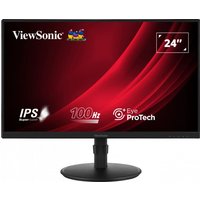 Black Viewsonic VG2408A 24" monitor, slim bezel, Full HD LED display, with IPS and Eye ProTech logos on screen.