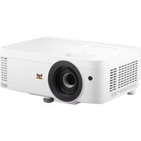White Viewsonic DLP projector with black lens, Full HD 1920x1080, 3700 ANSI lumens, compact design with vented sides.