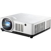 White Viewsonic data projector with black base, large lens on front, and ventilation grilles on sides.