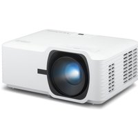 White Viewsonic LSD400HD projector, large lens, vents on side, 4000 ANSI lumens, DLP 1080p resolution.