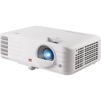 White Viewsonic PX701-4K projector with central lens, ventilation grilles, and logo on the front panel.