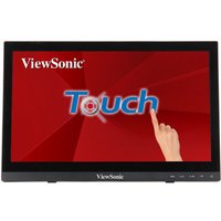Black Viewsonic TD1630-3 touchscreen monitor, 15.6" HD display, with a hand touching the screen.