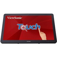 Black Viewsonic TD2430 23.6" Full HD LCD touchscreen monitor with multi-user capability and red background display.