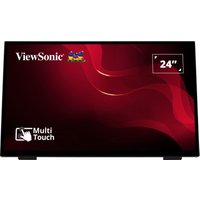 Viewsonic TD2465 24" interactive flat panel with red wave design, multi-touch feature, and Viewsonic logo.