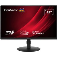 Black Viewsonic VA2408-HDJ 24" monitor with slim bezels, Full HD LED display, and round stand base.