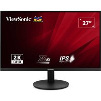 Viewsonic VA2708-2K-HD-2 monitor, 27" display, 2560x1440 resolution, black frame, round base stand, red background screen.