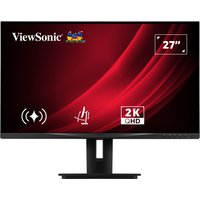 Viewsonic VG Series 27" 1440p monitor, black frame, ergonomic stand, vibrant red display screen, IPS technology.