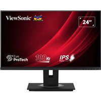 Black Viewsonic VG2448A-2 monitor, 23.8" Full HD LED, slim bezel, rectangular stand, red wave graphic on screen.