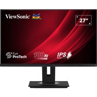 ViewSonic VG2748A-2 27" Full HD monitor with thin black bezel, ergonomic stand, and red wave graphic on screen.