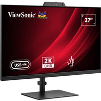 Black Viewsonic VG2741V-2K monitor, 27" Quad HD, slim bezels, rectangular stand, with USB-C and 2K QHD logos.