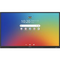 Viewsonic ViewBoard 35 touchscreen, 86-inch UHD, black bezel, displaying colorful Android interface with icons.