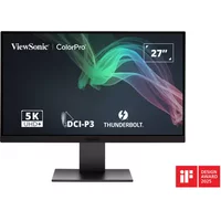 Black Viewsonic VP2788-5K monitor, 27" 5K Ultra HD LED, slim bezels, rectangular stand, award badge displayed