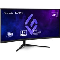 Curved 34" Viewsonic VX3418C-2K monitor, black frame, ultra-wide screen, 2K resolution, sleek stand.