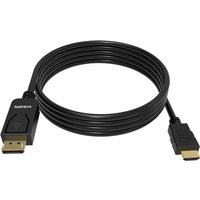Black Vision 2m video cable adapter with DisplayPort to HDMI connectors, coiled neatly.