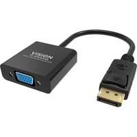 Black Vision DisplayPort to VGA adapter with short cable and blue VGA port.
