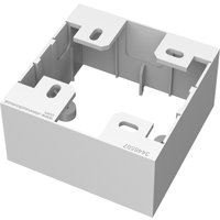 White Vision TC3 BACKBOX1G electrical box, square shape with mounting holes and cable entry points.