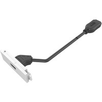 White Vision TC3 HDMI socket-outlet with black flexible cable and HDMI connector.