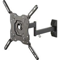 Black Vivanco TV mount for 55" screens, adjustable arm, VESA compatible, sleek design with cable management hook.