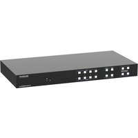 Black VivoLink HDMI 2.0 4x4 matrix switch with multiple input/output ports and control buttons on the front panel.