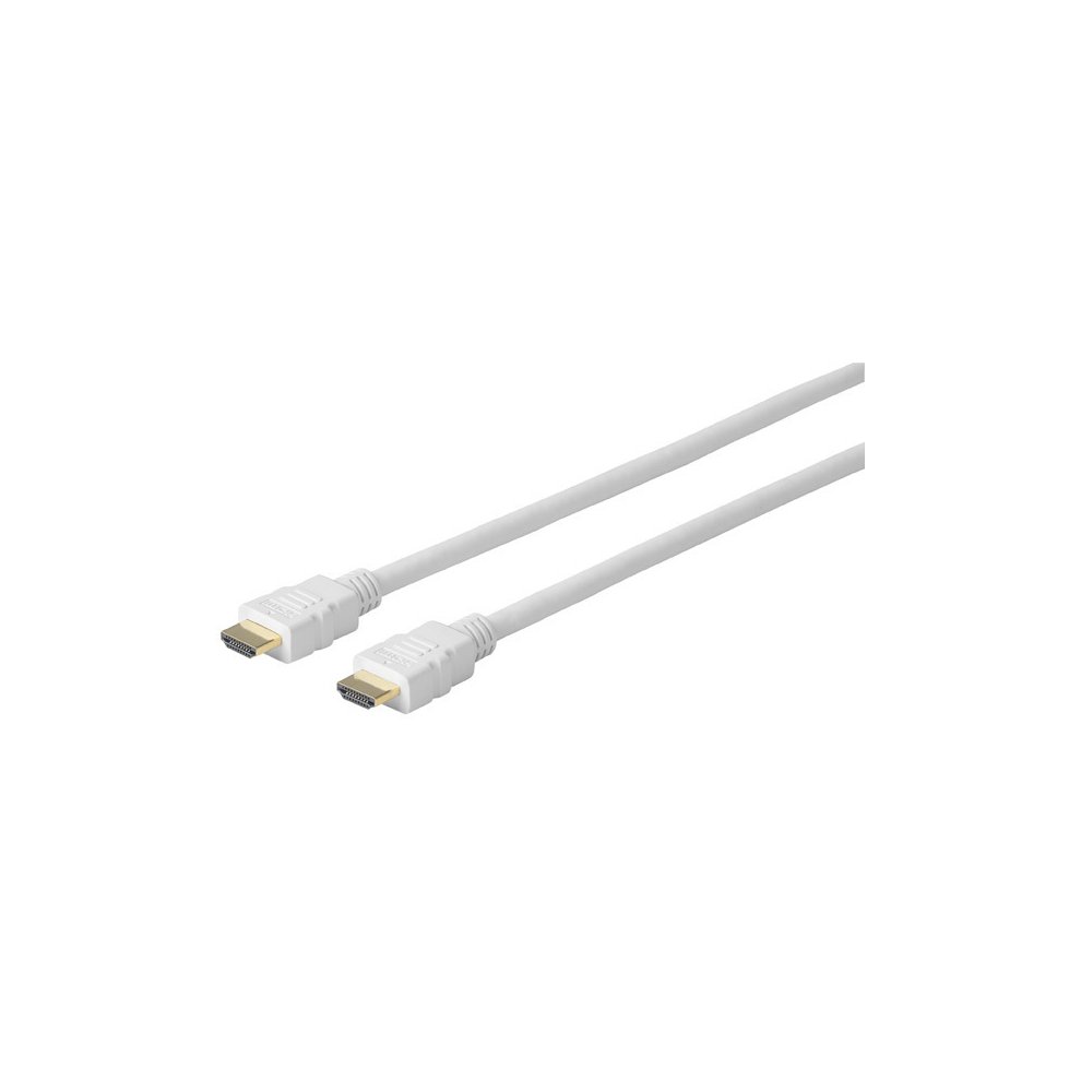 Ultra flexible 1m HDMI cable in white, featuring gold-plated connectors on both ends for optimal signal transmission and durability.