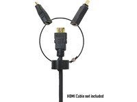 Black HDMI Type A video cable adapter with a central connector and two female ports, designed for versatile connectivity.