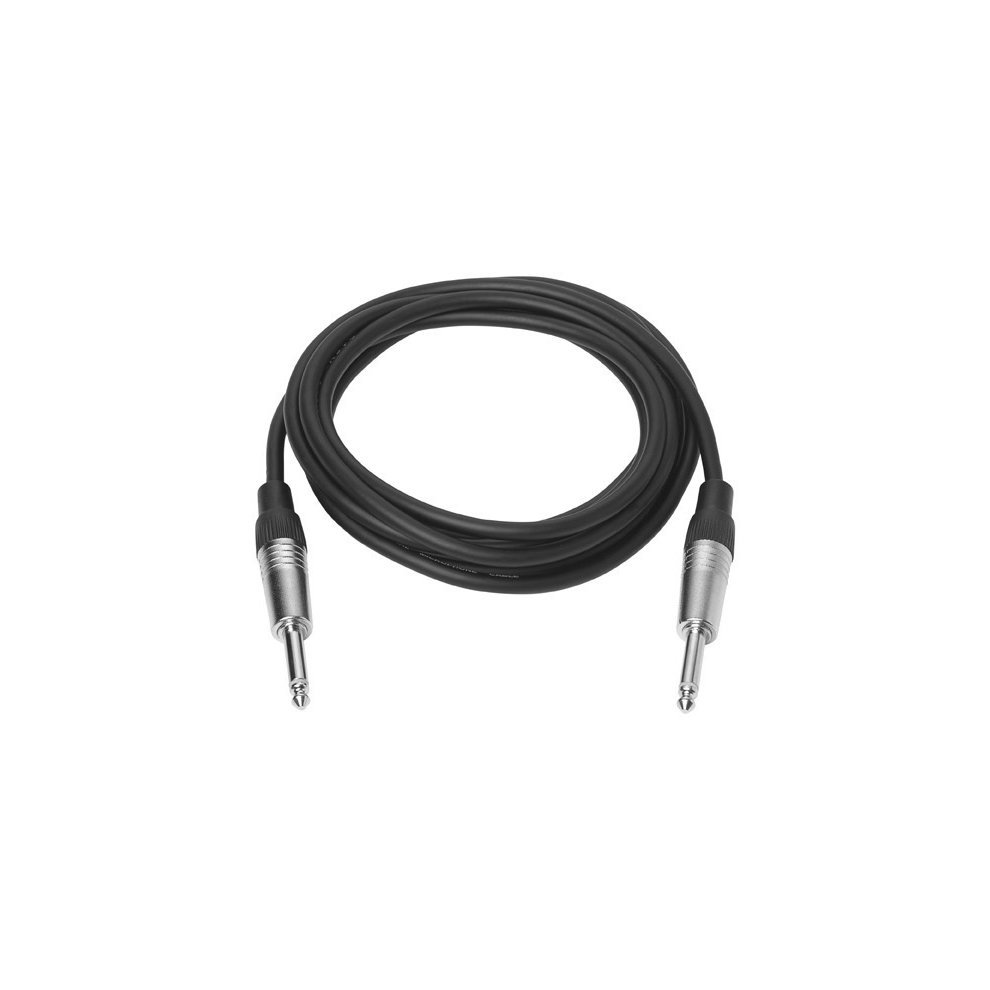 Black 5-meter audio cable with 6.35mm connectors at both ends, featuring a durable design and silver metal tips for enhanced connectivity.