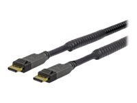 Black 20-meter DisplayPort cable with durable connectors, featuring gold-plated ends for optimal signal transmission and flexible, braided material for added durability.