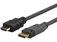 Black 10-meter video cable adapter with a DisplayPort connector on one end and an HDMI connector on the other, featuring durable plastic construction and gold-plated connectors.