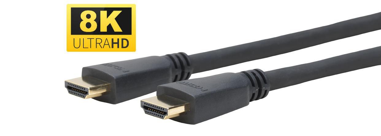 Black 5-meter HDMI cable with Type A connectors, featuring a durable design, capable of supporting 8K Ultra HD resolution.
