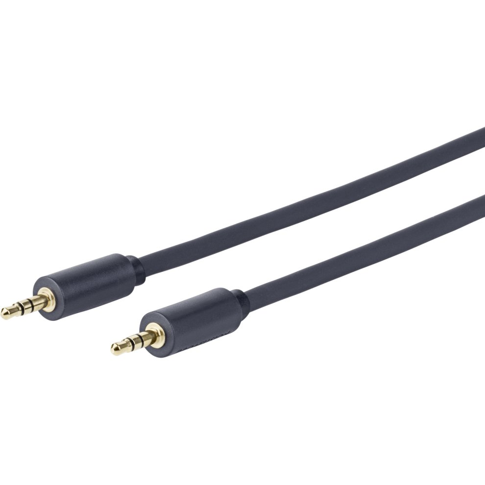 Black 3-meter audio cable with two 3.5mm gold-plated connectors, featuring a flexible rubber exterior for durability and ease of use.