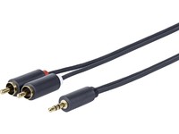 Black 20-meter audio cable featuring a 3.5mm jack and two RCA connectors, designed for high-quality audio transmission.