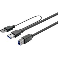 Black Vivolink PROUSB3AB7C-DUAL USB cable with dual connectors, one standard USB-A and one USB-B, featuring blue accents.