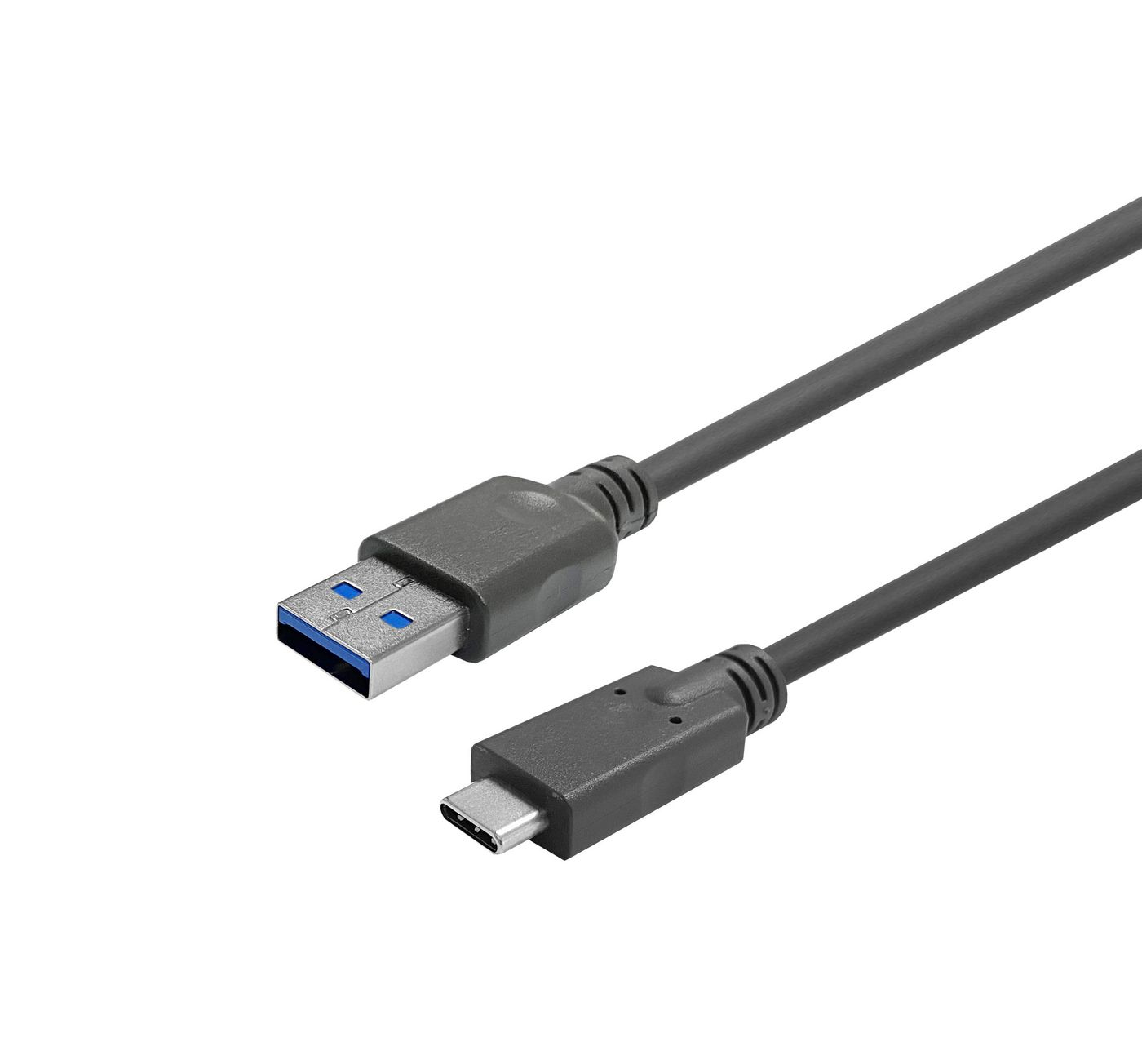 Black USB 3.2 Gen 1 cable featuring a USB-A connector with blue insert and a USB-C connector, measuring 1 meter in length, ideal for data transfer and charging.