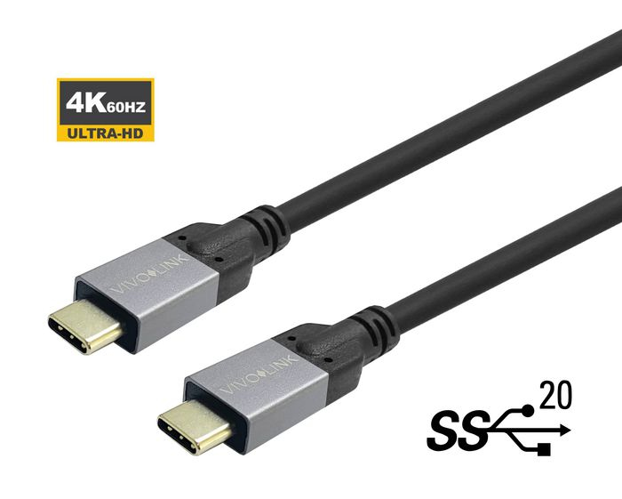 Black USB 3.2 Gen 2 cable, 2 meters long, featuring silver connectors on both ends, marked with "VIVOLINK" and icons indicating 4K 60Hz and SuperSpeed USB.