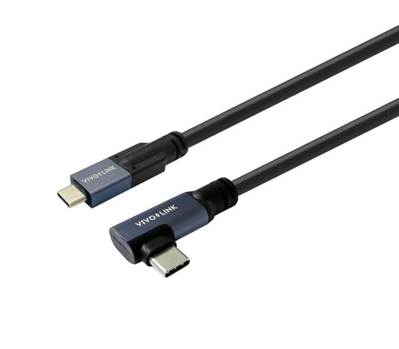 Black USB cable with two angled connectors, featuring a blue VivoLink branding on each end, designed for USB-C connections.