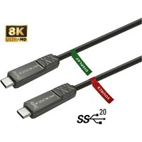 Black VivoLink USB 3.2 Gen 2x2 cable, 8m, USB-C connectors, labeled "Source" and "Display," supports 8K Ultra HD.
