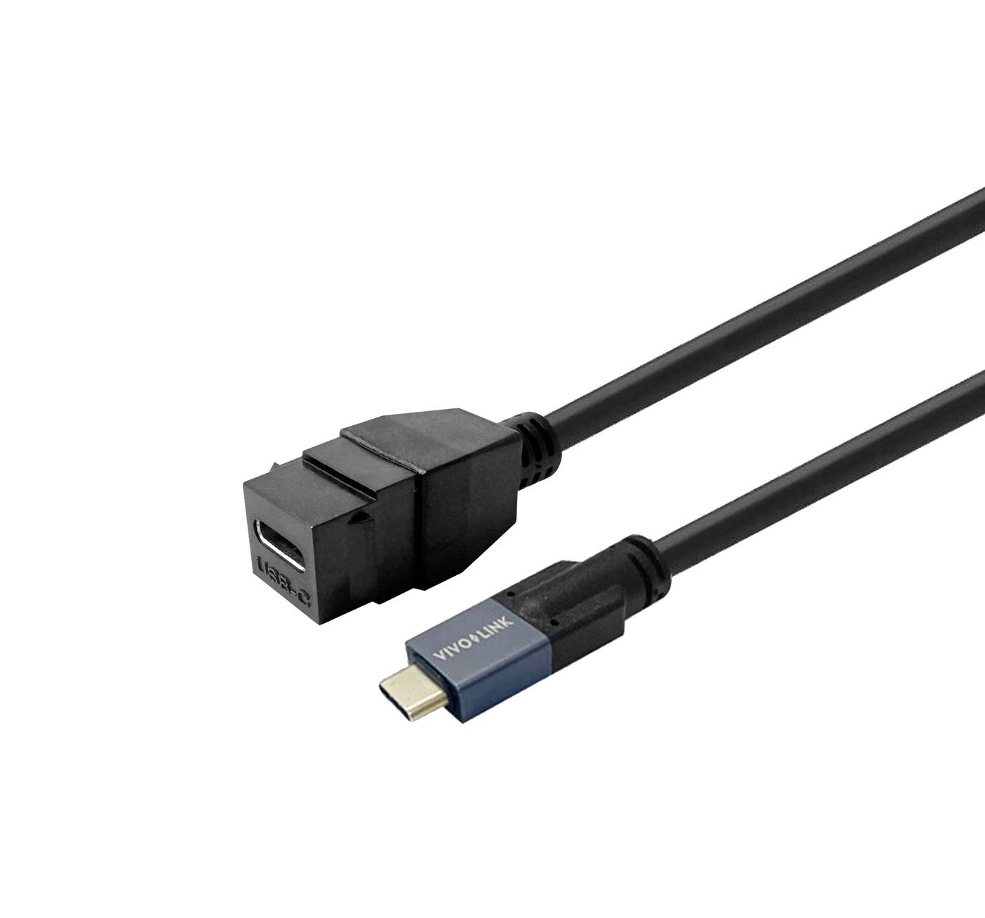 Black USB-C male to female extension cable, 2 meters long, featuring a sturdy connector with a blue accent and a rectangular female connector for easy device connectivity.