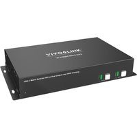 Black VivoLink US-C Mrix switcher 4X2 with USB-C ports, HDMI outputs, and green LED indicators.