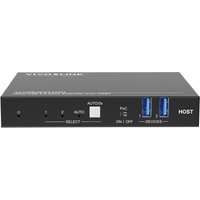 Black Vivolink VLUSB3EXT100H KVM extender with two USB 3.0 ports, LED indicators, and labeled buttons on the front panel.